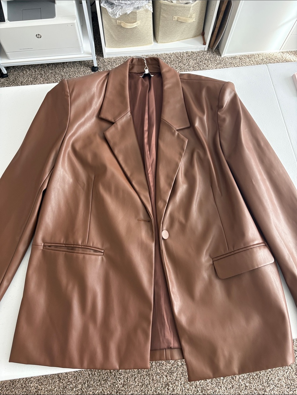WeWoreWhat Brown Faux Leather Blazer NWT